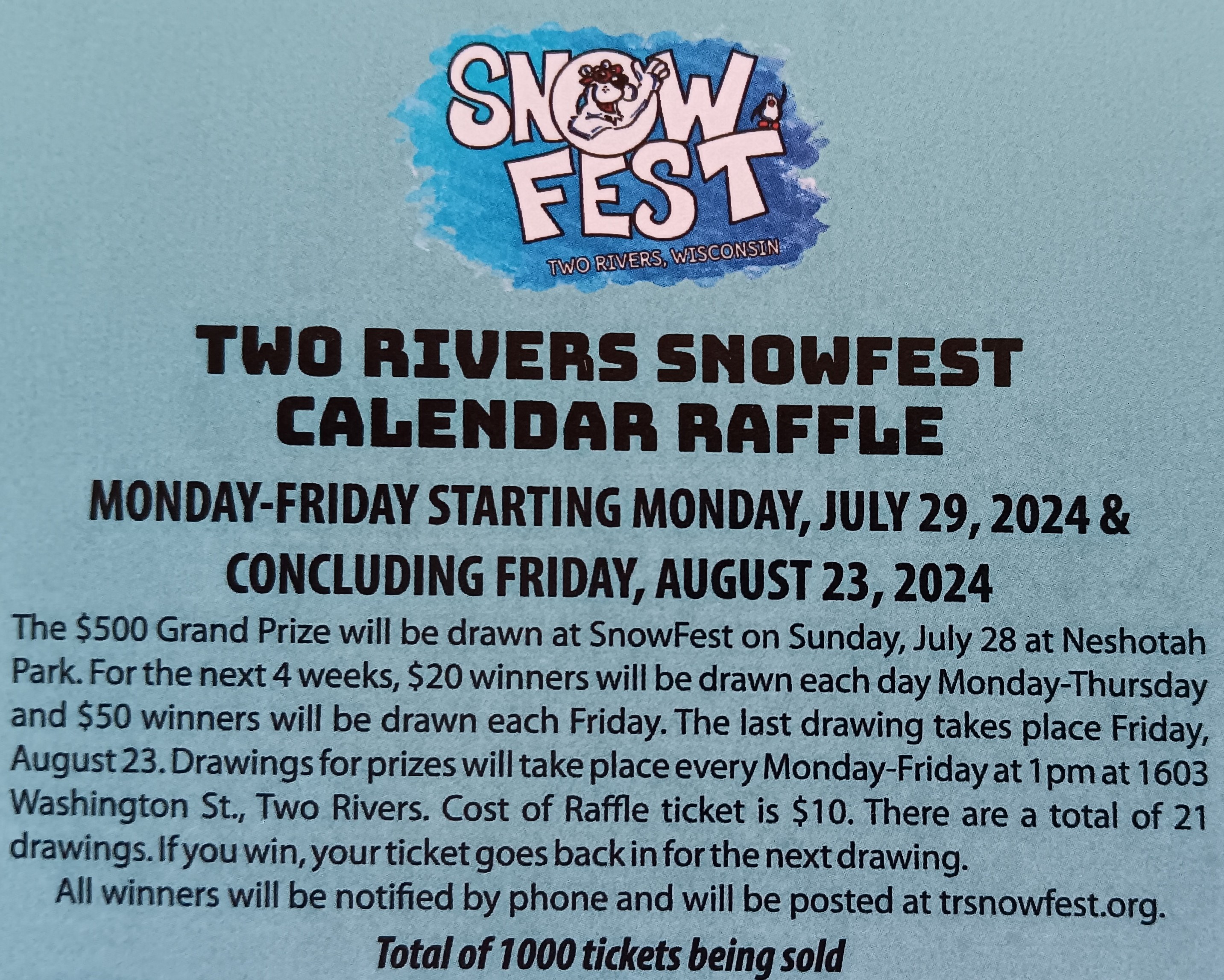 Wisconsin Calendar Raffle Calendar Raffle Winners – Two Rivers SnowFest