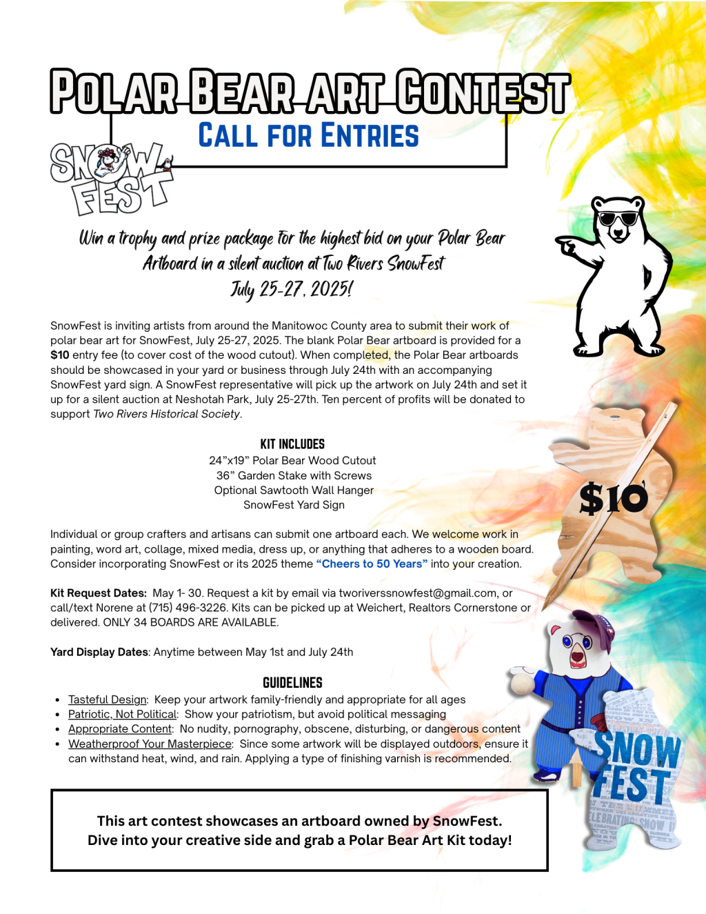Win a trophy and prize package for the highest bid on your Polar Bear Artboard for SnowFest 2025!
